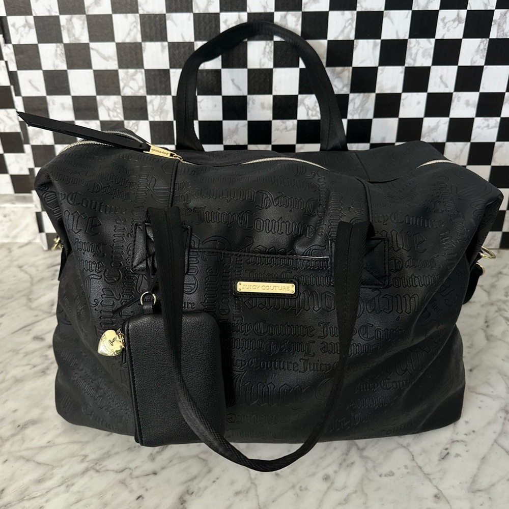 NWOT JUICY COUTURE Word Play Faux Leather Weekender- Black